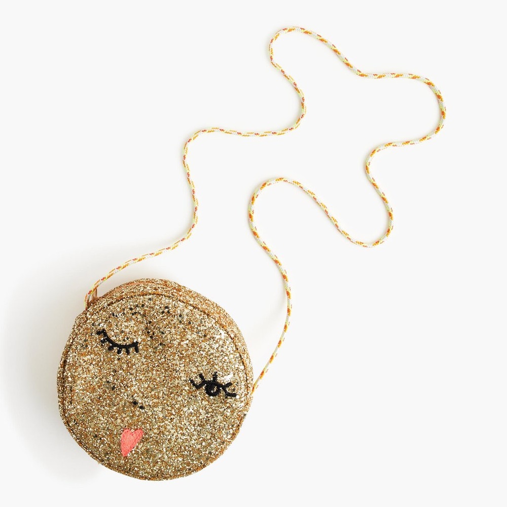 NEW J. Crew Round Glitter Emoji Gold Crossbody Bag